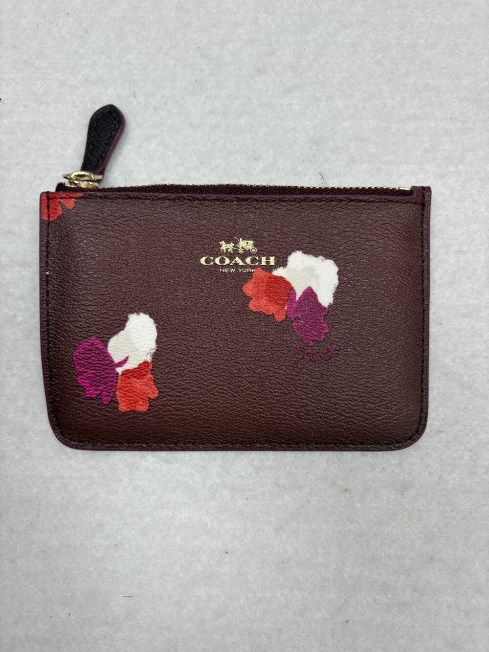 Coach Field Floral Key Pouch Burgundy Multi Coin Purse Wallet Utility Chic